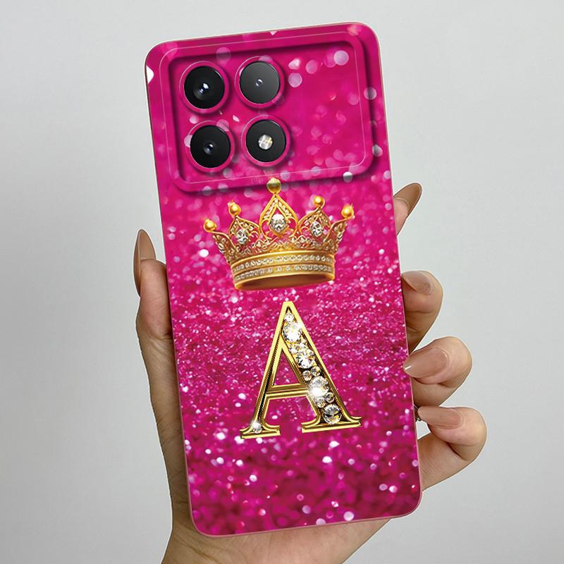 For Xiaomi Poco X6 Pro 5G Fashion Crown Initial Letter Couple Phone Case PocoX6 Pro 5G Soft Silicone TPU Lens Protective Casing