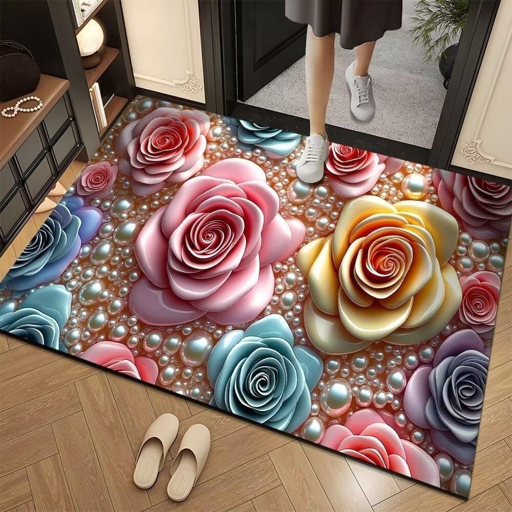 Non-Slip Door Mat 3D Carpet New Floral Pattern Carpet  Bathroom Entrance