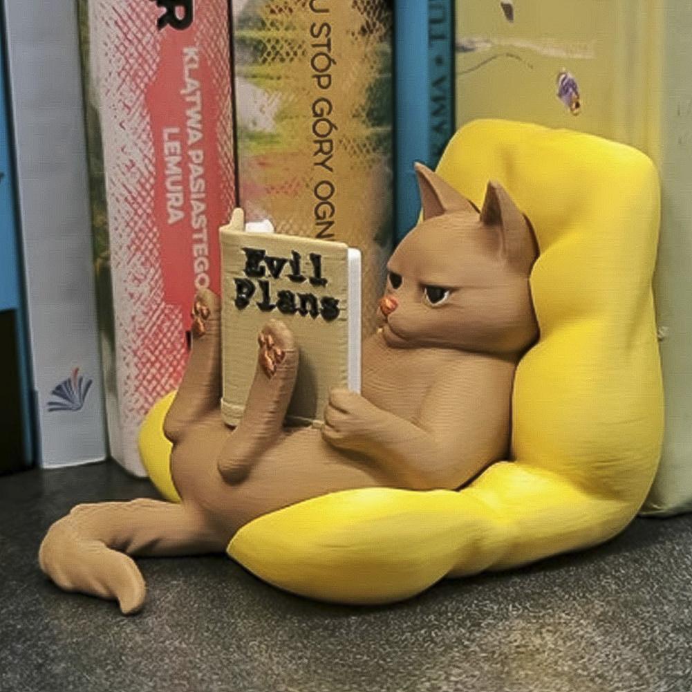 Lovely Reading Cat Desk Figurine 3D Printed Multi-Color Ornament Detachable Assembly Statue Funny Home Decor For Cat Lovers