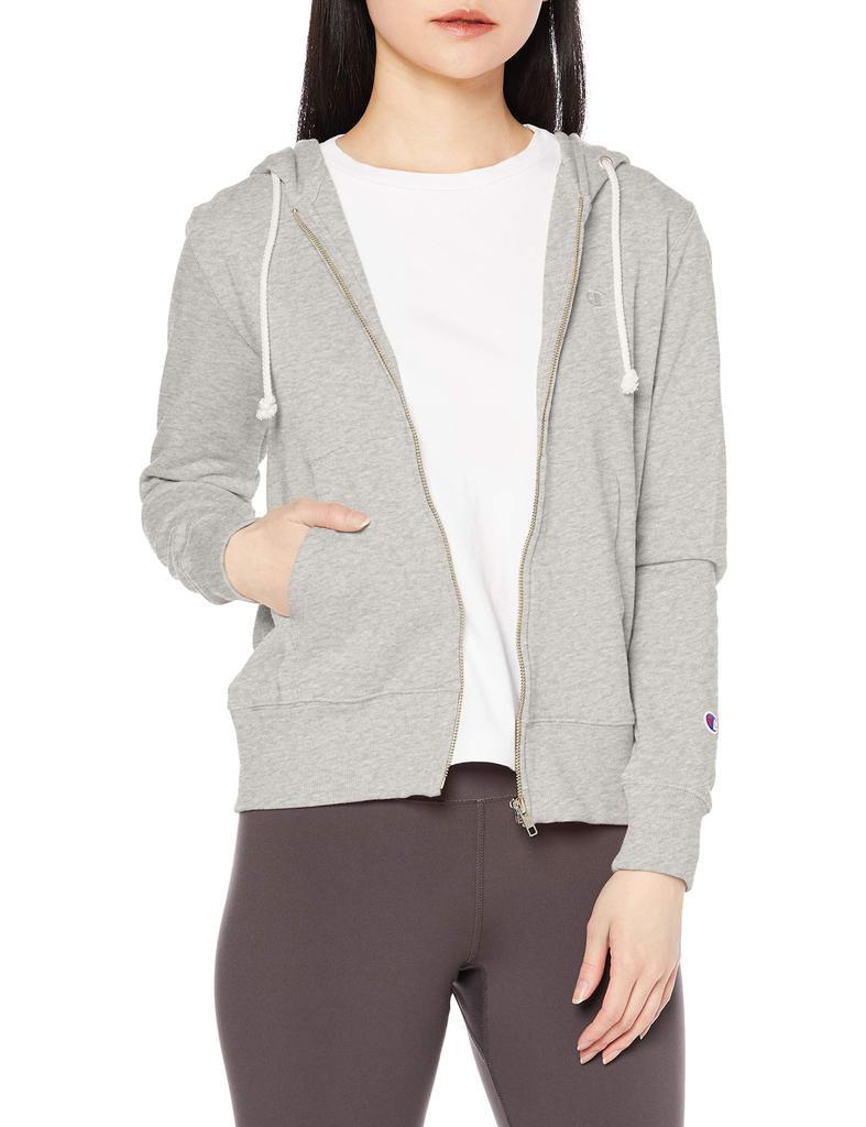 Champion Zip Hooded Fleece UV Oxford Size S Women's Sweatshirt, Lining, Protection, One-Point Logo, Gray, (CW-Y108/CW-T109)