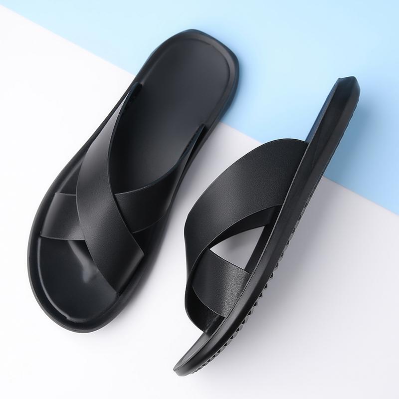 Fashion New Outdoor Summer Men's Slippers Walking Sandals Leisure Men Leather Slides All-match Travel Half Drag Non-Slip Male Flip-flops