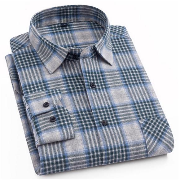 Men 'S 100 %Cotton Casual Plaid Pocket Long Sleeve Slim Brushed Flannel Leisure Styles Tops Shirt