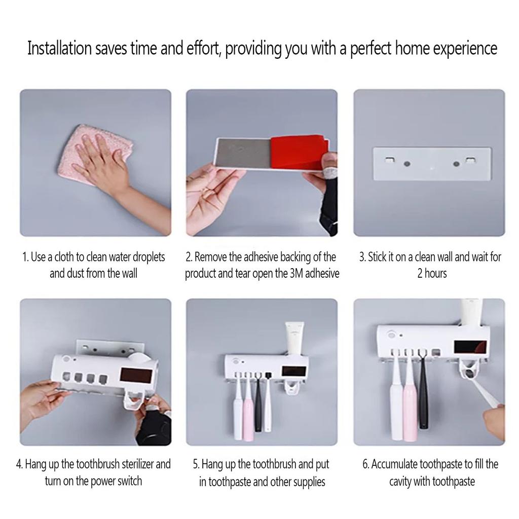 1pc/2pcs  Smart UV Toothbrush Sanitizer with Automatic Toothpaste Dispenser, Wall-Mounted UV Toothbrush Sterilizer