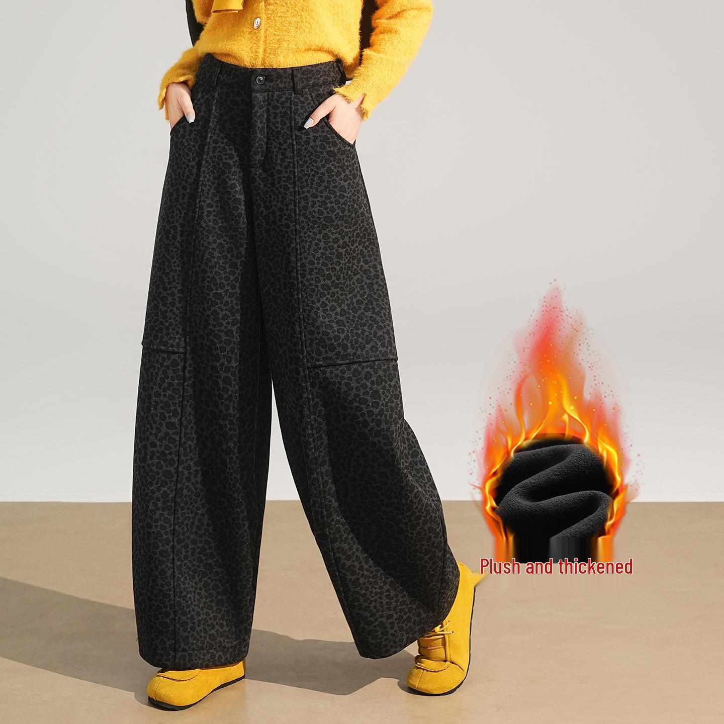 

2025 Winter Leopard Print Velvet A-Line High-Waist Wide-Leg Pants 29 цветной печати леопарда