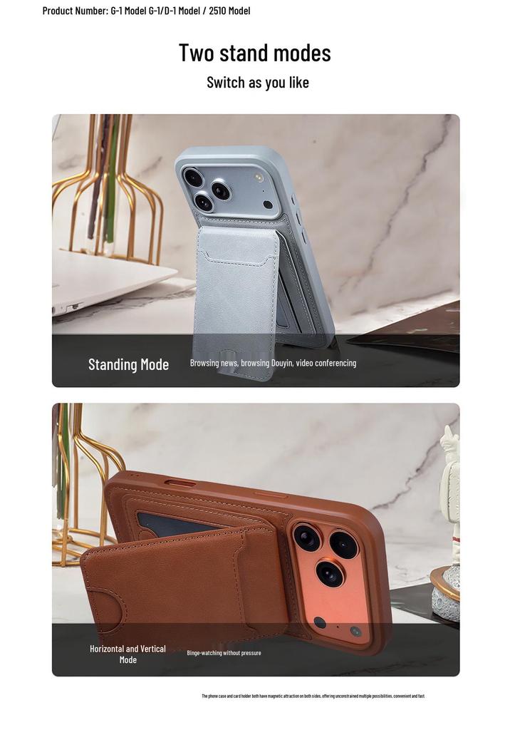 Magnetic Leather Flip Card Holder Stand for Apple 16 Phone