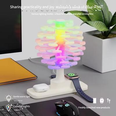 Inovativní lampa ve tvaru spirálového stromu Stolní lampa s barevnými světly a bezdrátovou nabíjecí podložkou pro telefon a hodinky Noční lampička Domácí dekorace
