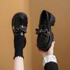 Spring Single Shoes Women's Retro Small Leather Shoes Women's Platform Muffin Shoes Bow One Pedal