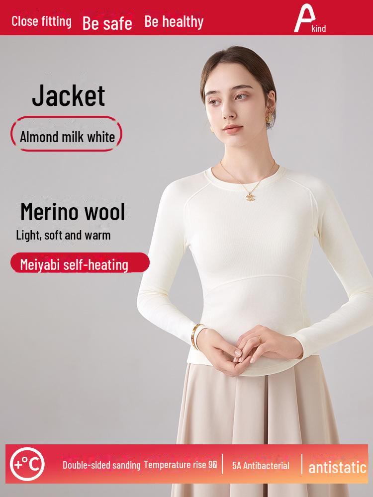 Damen Herbst/Winter Slim Fit Langarm Woll-Plus-Samt-Oberteil mit Rundhalsausschnitt