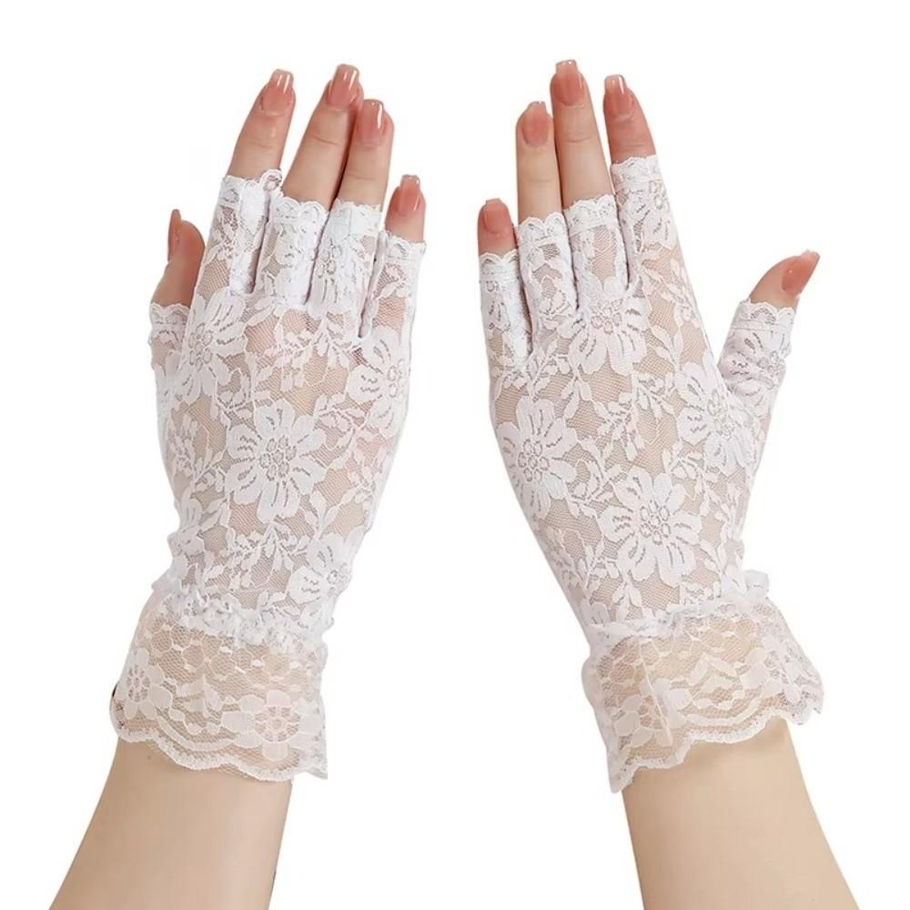 Solid Color Lace Gloves Half Finger Driving Gloves Fashion Touch Screen Gloves  Bride Accessories