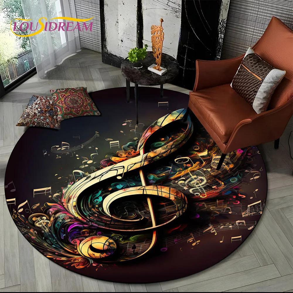 Kreskówkowy Kolorowy Nuta Muzyczna Partytura Okrągły Dywanik Dywan do Dekoracji Salonu Sypialni Pokoju Dziecięcego, Dywanik do Strefy Zwierząt Antypoślizgowa Mata