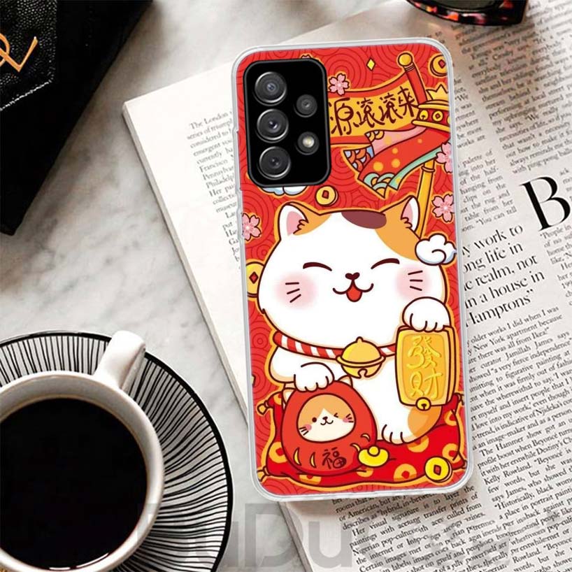 Lucky Cat Maneki Neko Japanese Cover For Samsung Galaxy A52 A42 A32 A22 A12 A02S Phone Case A50S A51 A41 A31 A21S A40 A30 A20E A