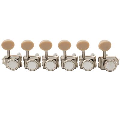 Musiclily Pro Vintage Style 6-String Guitar Locking Tuners for Squier Classic Vibe Strat/Telecaster Electric Guitars, Nickel Oval Plastic Buttons