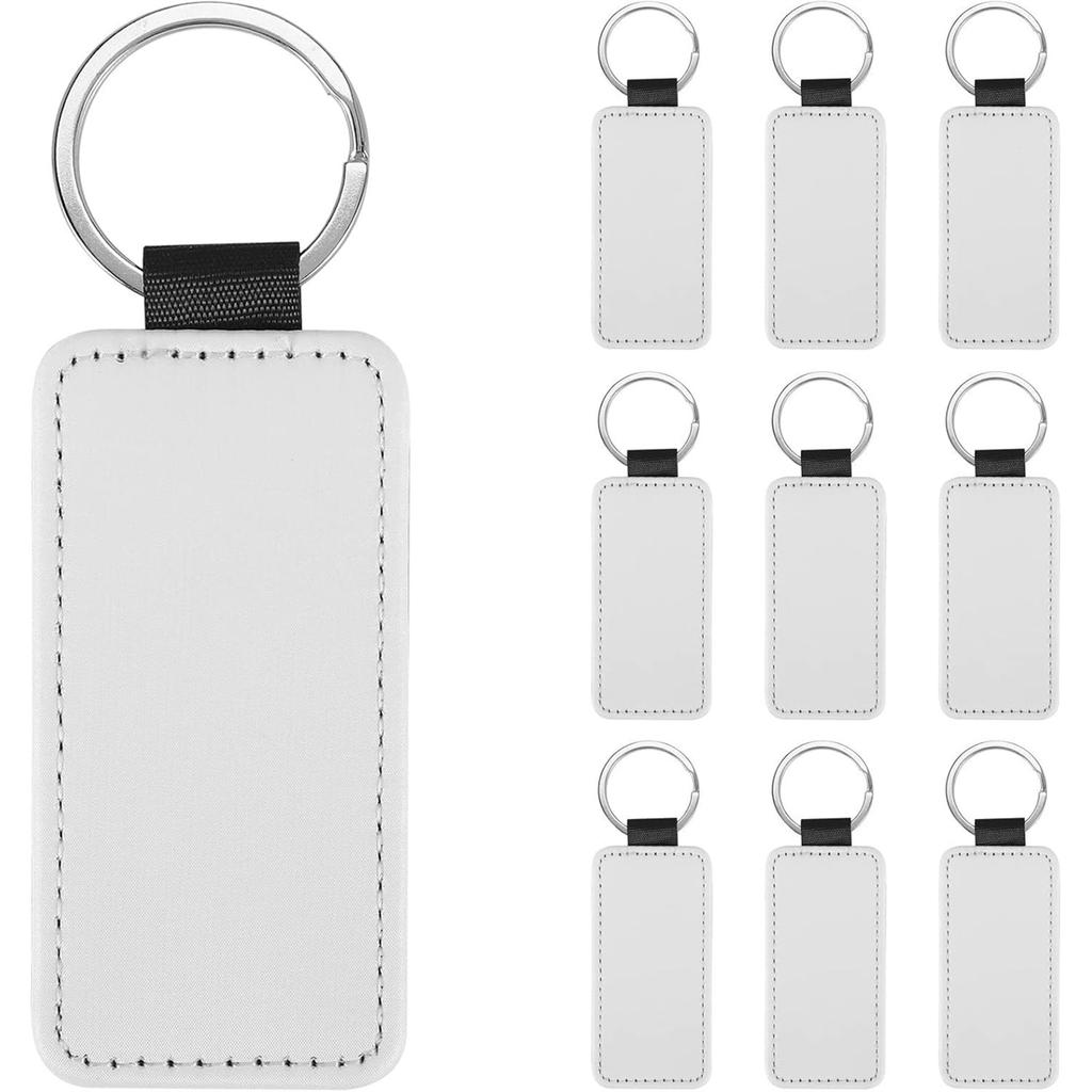 New 10Pcs Leather Keychain Blank Rectangle MDF Keychain Sublimation Heat Transfer Keychain Kit Jewelry Making