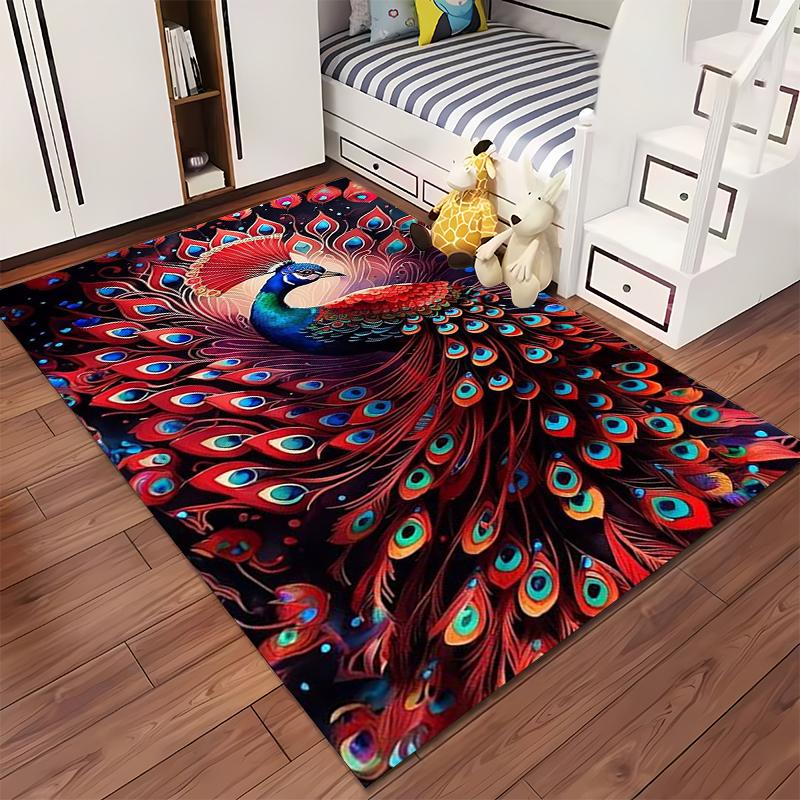 Colorful Peacock Pattern Carpet with Vibrant Tail Feathers for Home Decor Suitable for Use As an Anti-slip for Living Room Bedroom Sofas