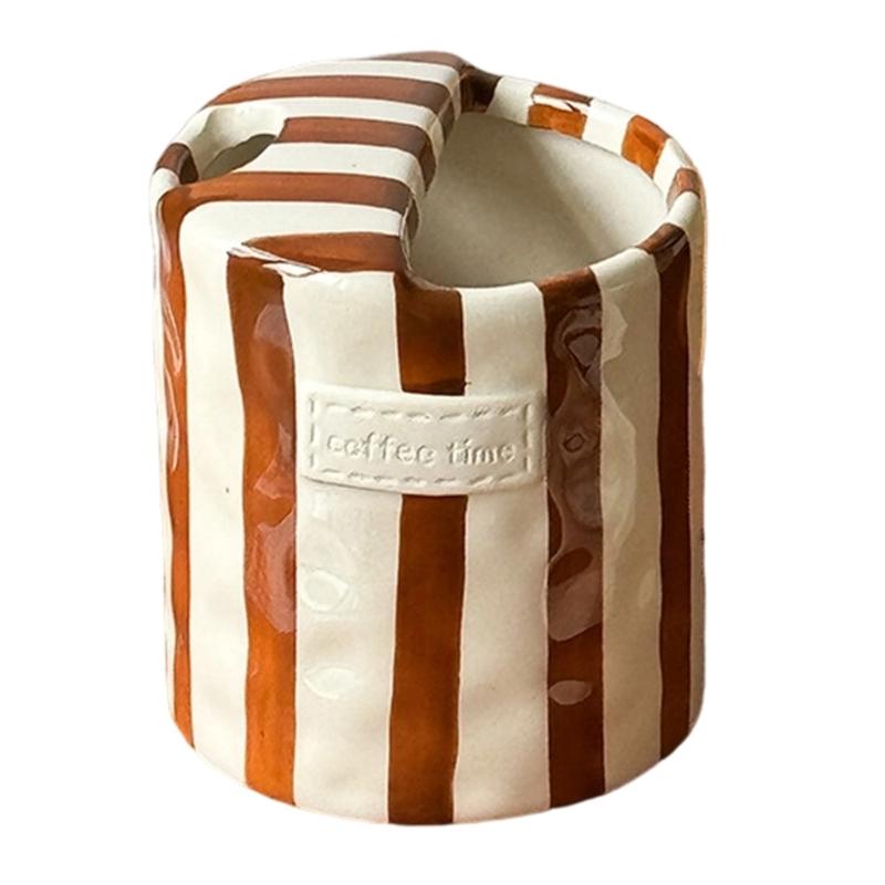 

Heatproof Ceramic Mug Striped Design Nonslip Handheld Coffee Cup For Hot Beverages Cold Drink Birthdays Anniversary Gift коричневый