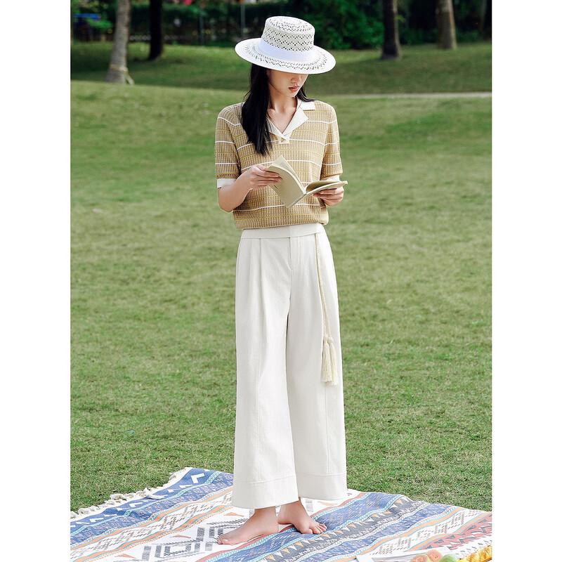 

Женский трикотажный топ с коротким рукавом, жаккардовый, из тенселя, с воротником поло XL