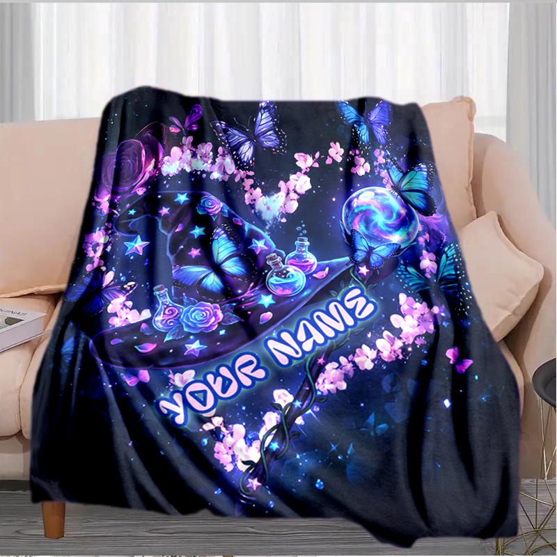 1PC Custom Name Butterfly Dreams Purple flannel blanket versatile,all-season throw suitable for the living room,bedroom,camping,travel,and gift