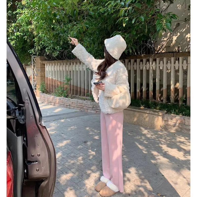 Fur integrated snow boots 2025 autumn and winter new flat-bottomed fluffy slippers women's home velvet bag head half-drag cotton shoes