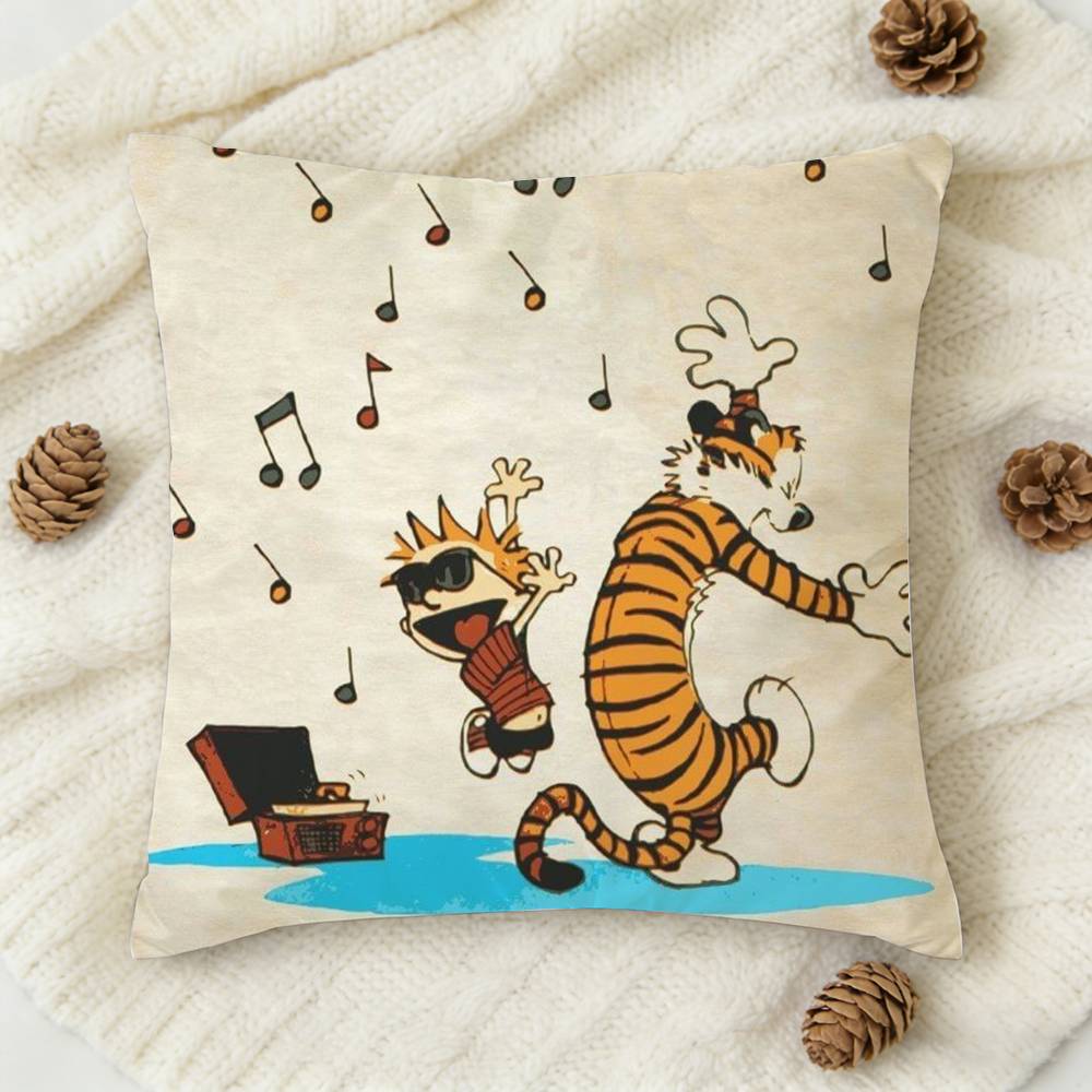 CCalvin and Hobbes Doublesided Printed Square Decorative Cushion Cover for Sofa Living Room Home Decor