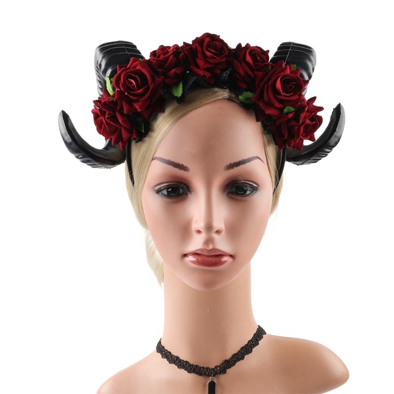 Gothic Lace Witch Costume Hair Hoop Gothic Dark Lace Horn Hair Styling for Live Show Headband Carnivals