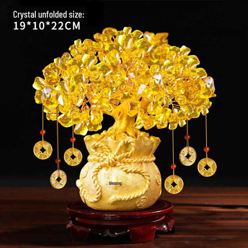 Citrine Money Tree Wine Cabinet Decor: Feng Shui Wealth Attraction Ornament for Home & Living Room, Perfect Creative Opening Gift