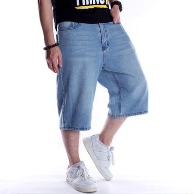 Europäische und amerikanische Hip-Hop-Jeans für Herren, lockere, verkürzte Hosen, Übergröße, mittellange Hosen, Skateboard-Hosen für den Sommer