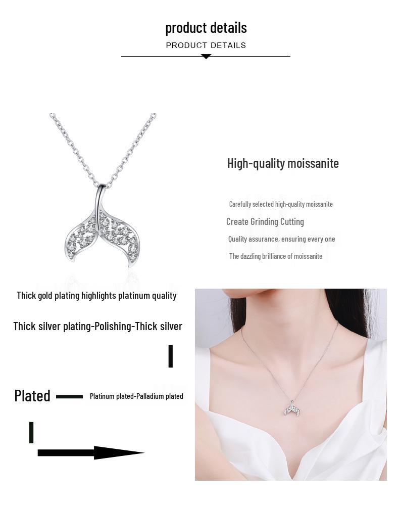 XDY925 Mermaid Tail Moissanite Pendant Necklace - Sterling Silver Clavicle Chain for Women