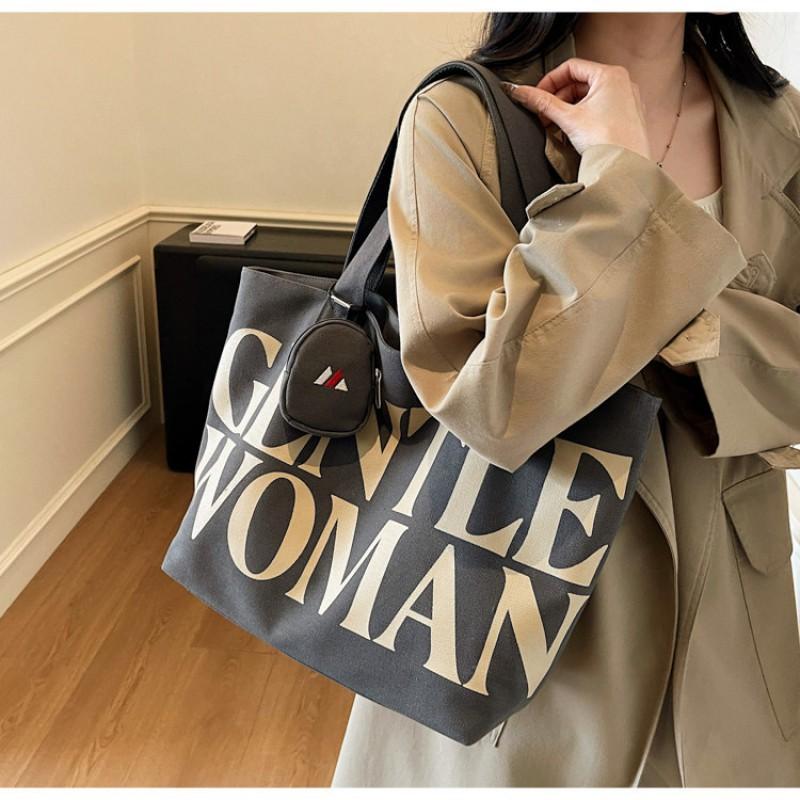 

Large-capacity Letter Canvas Bag Female Internet Celebrity Fashionable One-shoulder Tote Outbound Portable 45x15x31 single package темно-коричневого кольору