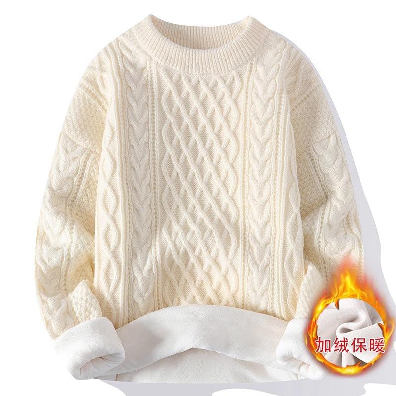 Sweater Men's 2 New Crew Neck Sweater Winter Solid Color Premium Knitted Sweater Couple Twisted Pullover Sweater