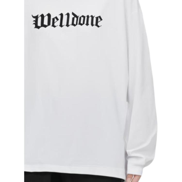 WE11DONE Gothic Logo Print Ribbed Crew Neck Pullover Long Sleeve Sweatshirt Unisex Sweatshirt White WD-TT0-24-800-U-WH
