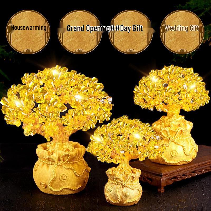 JINGRUIXIANG Yellow Crystal Money Tree Ornament