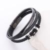 Mens Minimalist Multi-Layer Leather Rope Bracelet Stainless Steel Adjustable Woven Cuff Casual Fashion