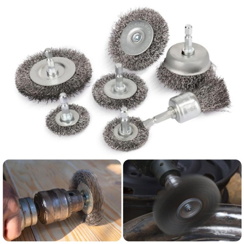 Hex Shank Steel Wire Wheel Brush Ideal For Metal Rusts Removal And Welding Spots Cleaning Tool 1/4Inch Hexagonal Handle