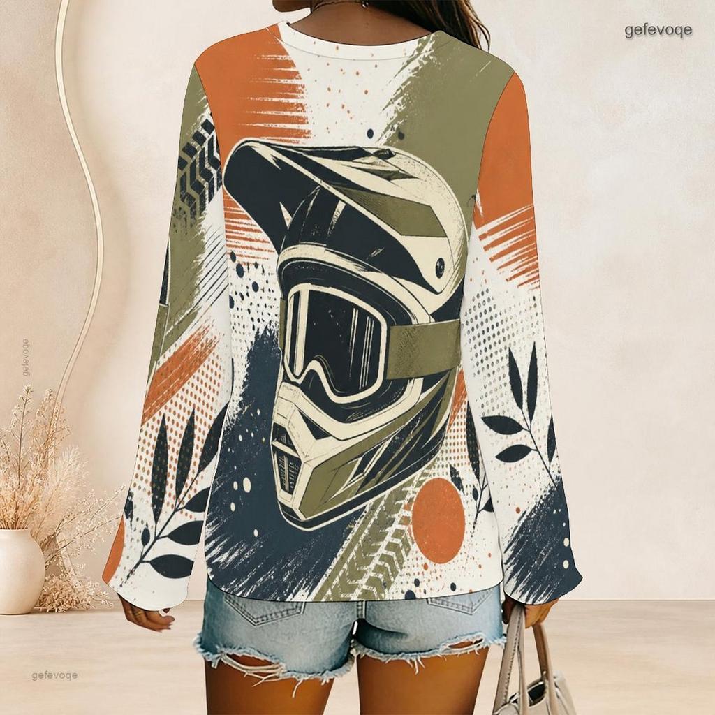 Plus Size Women V Neck Long Sleeve Button Detail Loose Stylish Comfortable Casual Daily Ladies Top