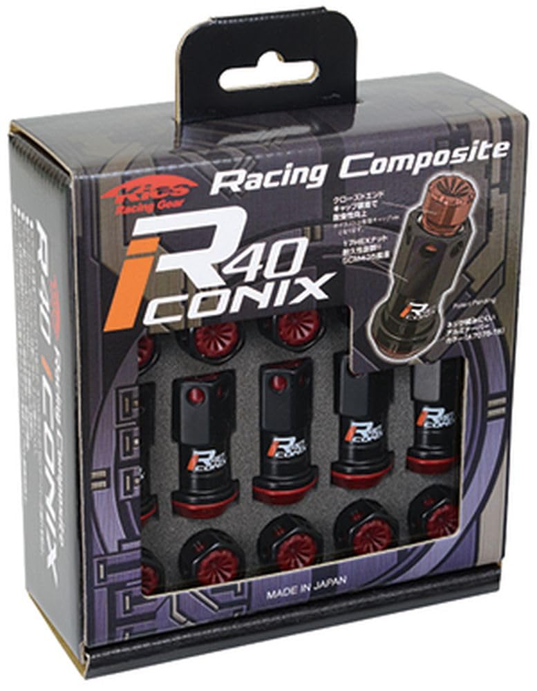 KYO-EI (Kyoei Industry) Racing Composite R40 iCONIX Wheel Lock Nuts, M12 X P1.5, with Resin Caps, Black/Black, RIF-01KK