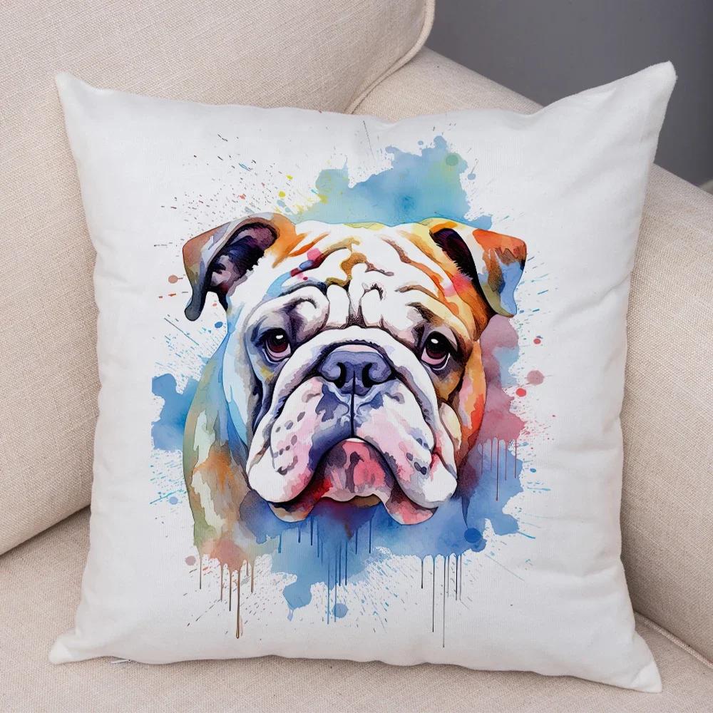 Super Cute Watercolor Dog Throw Pillow Cover With Short Plush Print For Living Room Sofa Decoration Cushion Cover Pillow Covers