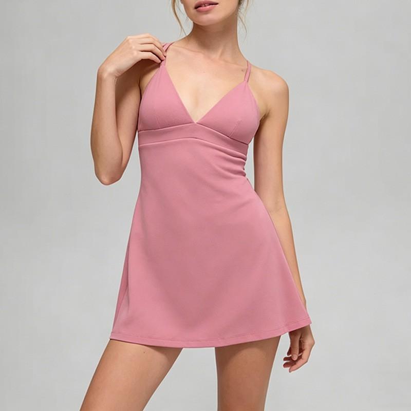 Womens Tennis Dress With Cross Back Design Built-in Padded Bra Breathable Quick-Dry Sport Skirt Yoga Golf Fitness