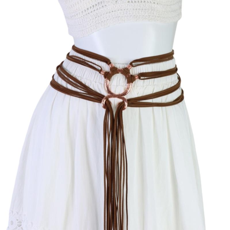 Adjustable Crossing Design Belt For Lady And Women Faux Leather Unique Charm Rope Waist Strap With Metal Clasp