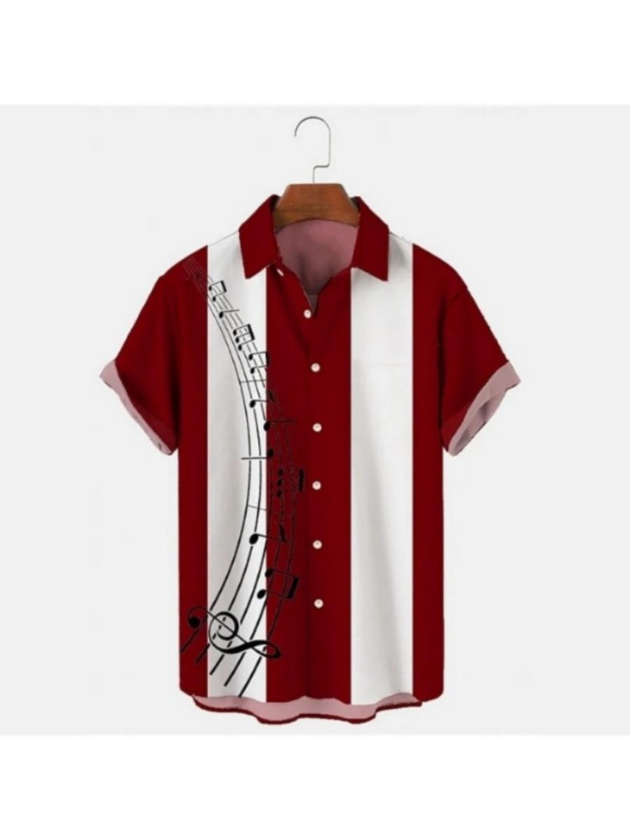

Мужская рубашка Повседневный кардиган на пуговицах Музыка 3D принт Рубашка с коротким рукавом Лето Новая Простая в полоску 5XL