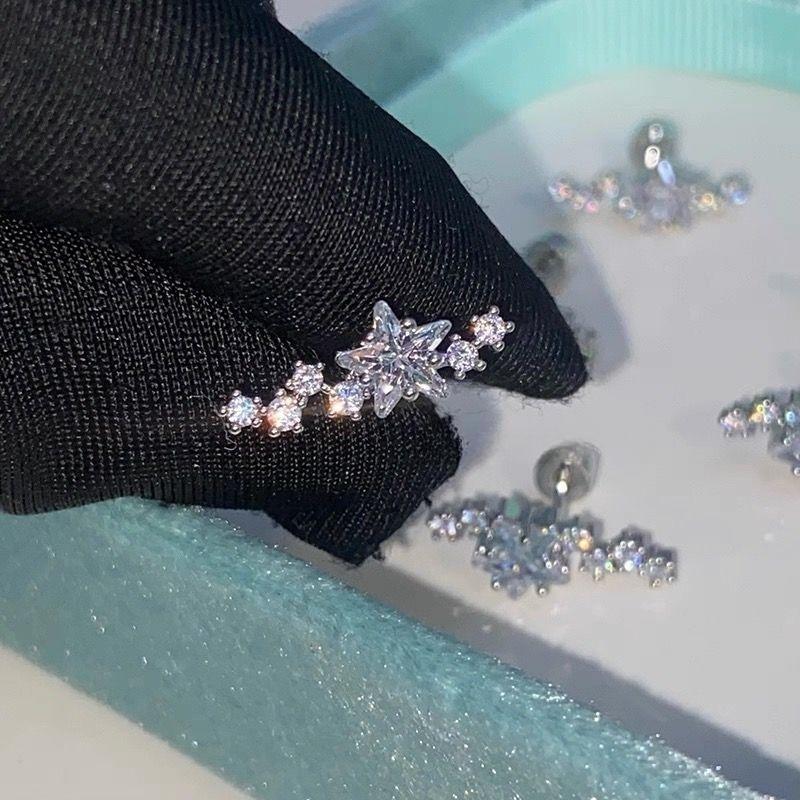 2Pcs Silver Tone Sparkling Star Zircon Stud Earrings, Tiny Cartilage & Helix Piercing Jewelry for Women, Perfect Gift