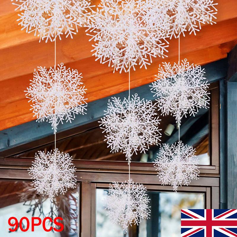 

90x Белые рождественские подвесные снежинки для украшения окон, подарки на рождественскую вечеринку 90PCS