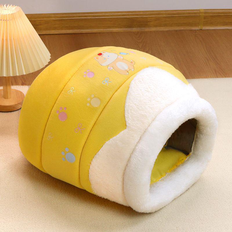 Cozy Enclosed Winter Cat Bed - Warm Hideaway Villa Nest for Kittens & Cats