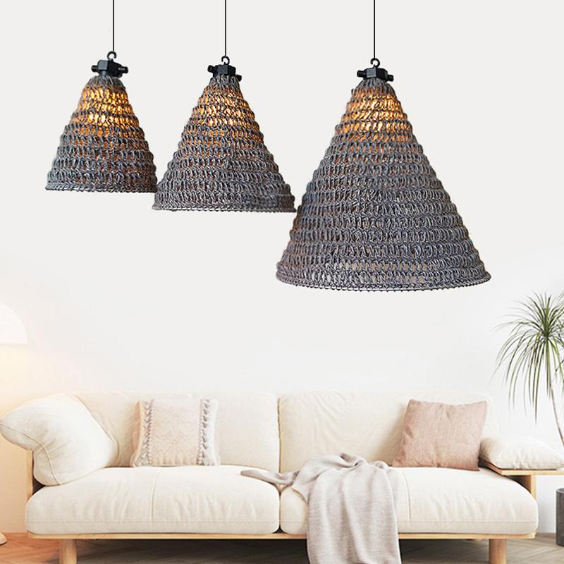 1PC Hand-woven Rustic Grey Bohemian Style Rope Lampshade Ornament Linen Rope Homestay 3 Sizes