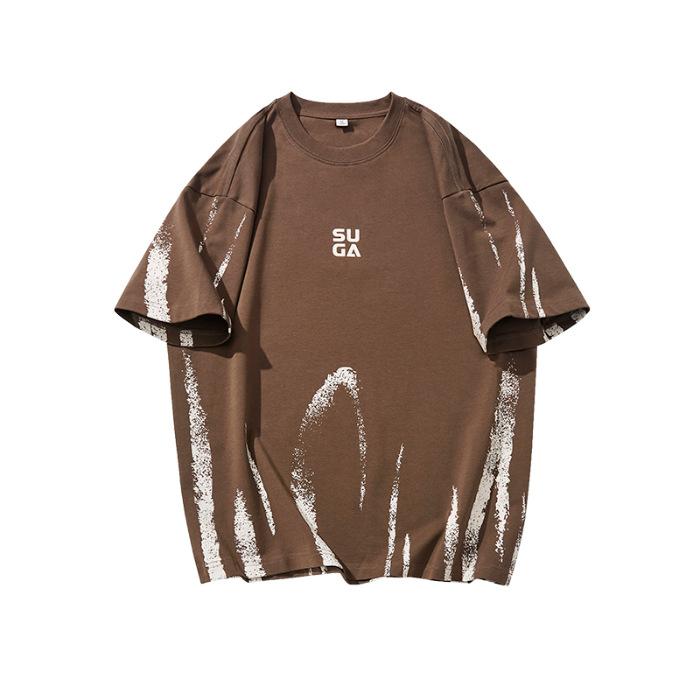 

Тяжелая летняя футболка с коротким рукавом и принтом граффити, мужская свободная повседневная футболка с рукавом до локтя 4XL