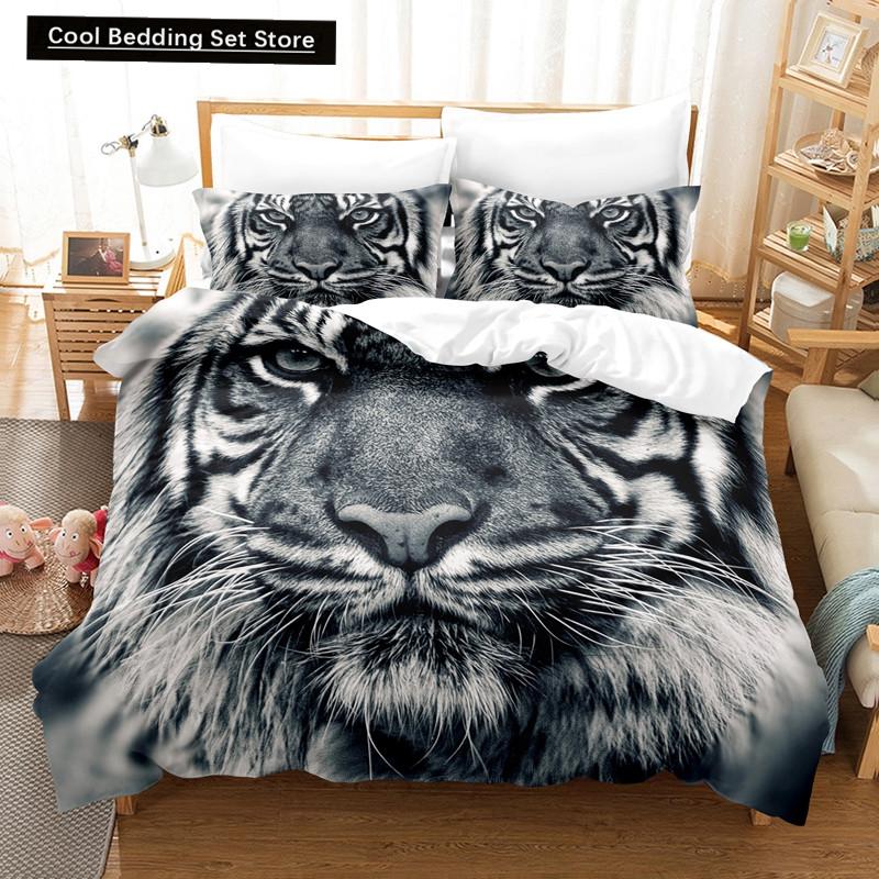 Comforter 3D Tiger Bedding Set King Queen Full Twin Size Brown Animal Jungle Wildlife Comforter Polyester