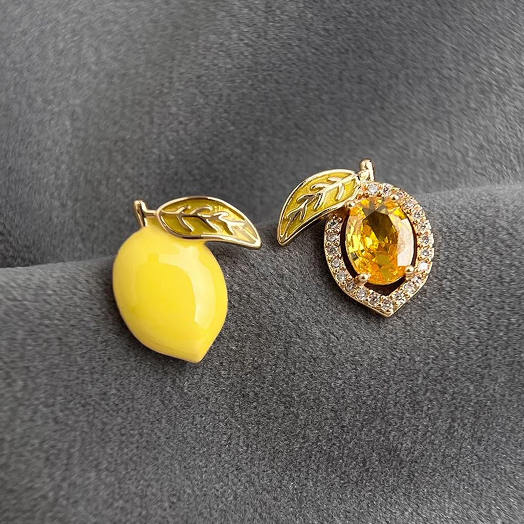 Enamel Drip Oil Lemon A & B Cubic Zirconia Stud Earrings – Sweet, Fresh & Versatile Silver Needle Jewelry