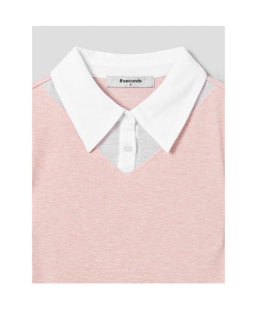 8SECONDS Collared Layered T-Shirt Light Pink