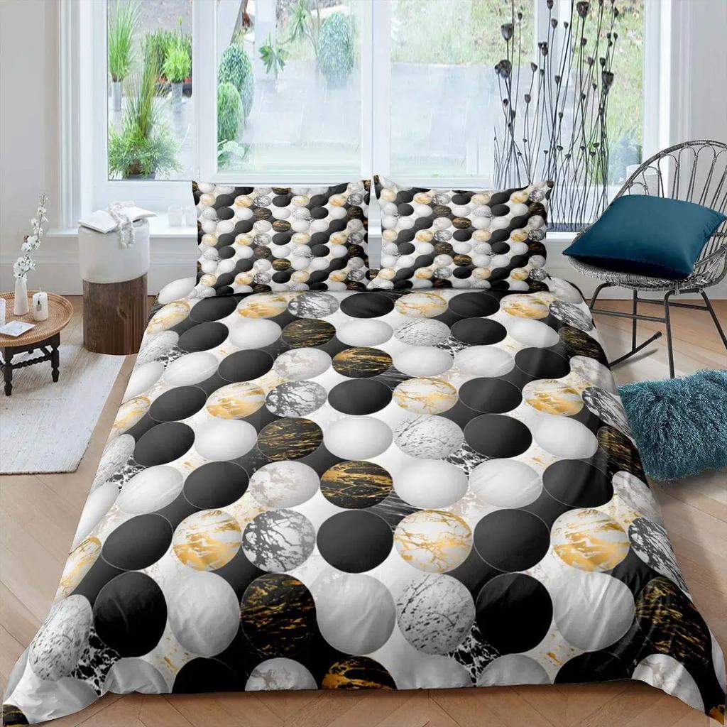 3D Circle Line Geometry Duvet Cover Polyester Queen King Size Quilt Cover With Pillowcase For Kids Teens Home Bedroom Decor Gift