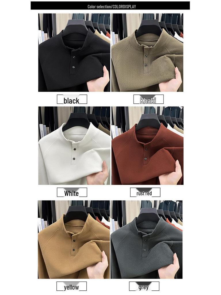 Moletom Casual Solto de Veludo Dupla Face com Gola Alta Masculino Outono/Inverno 2025