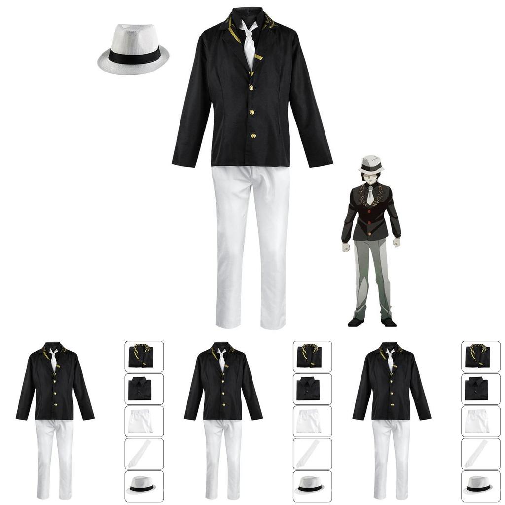 Demon Slayer Kibutsuji Muzan Halloween Kostüm Anzug mit Krawatte Hut